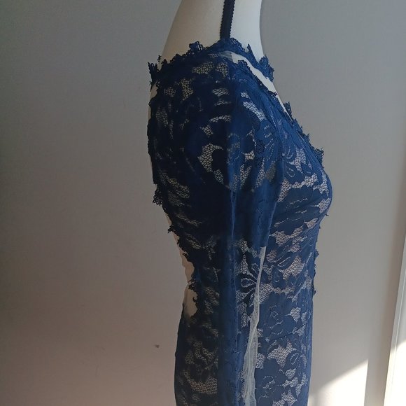 Navy Blue Colored Lace Dress - - Picture 3 of 6